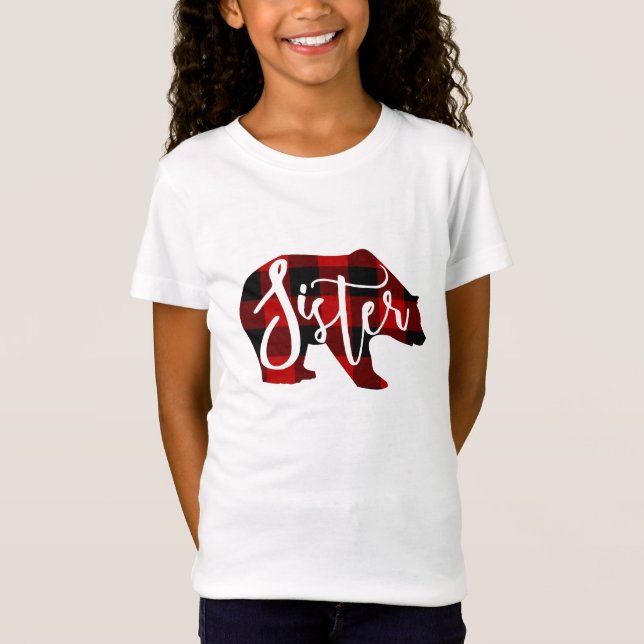 Camiseta Hermana Osa Plaid Búfalo Rojo Rústico Familia (Anverso)
