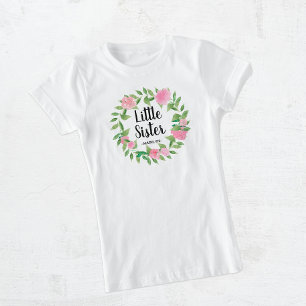 Camiseta Hermana pequeña acuarela Floral Wreath con nombre