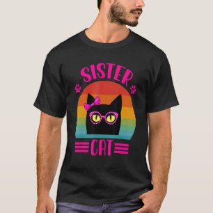 Camiseta Hermana Retro Gato Con Gafas De Leopardo Rosa Gato
