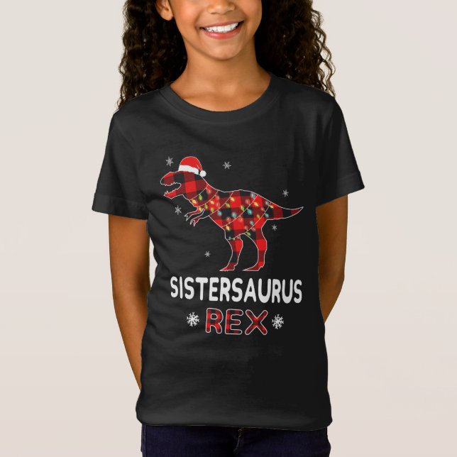 Camiseta Hermana T-Rex Red Plaid Buffalo Navidades Dinosaur (Anverso)