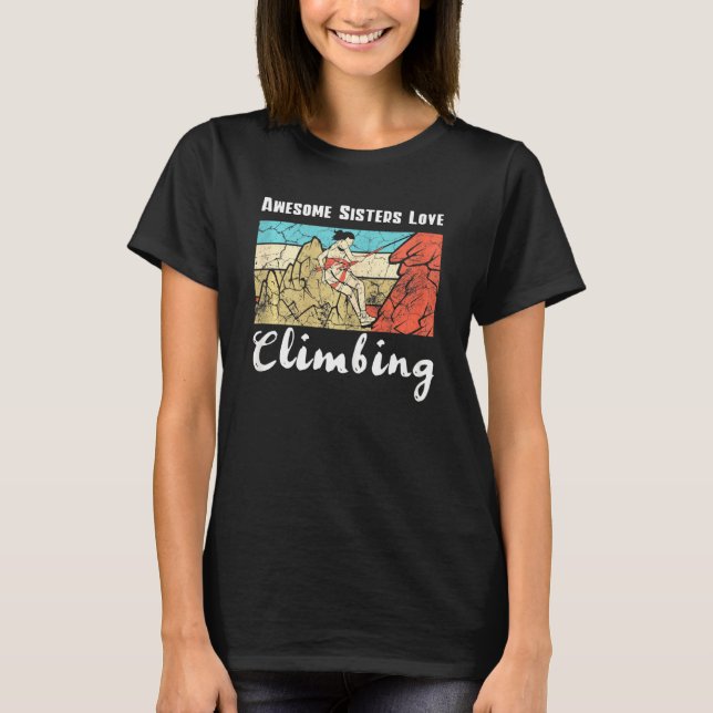 Camiseta Hermanas atractivas del rock retro escalando (Anverso)
