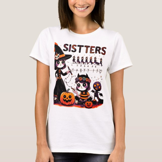 Camiseta Hermanas de Halloween - Práctica espeluznante de e (Anverso)
