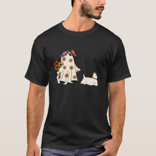 Camiseta Hermandad floral lindo perro que camina Halloween 