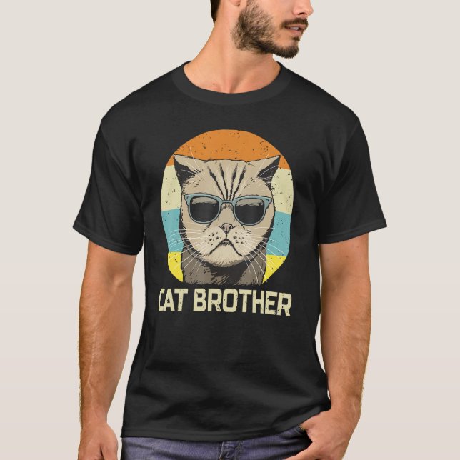 Camiseta Hermano De Gato En Gafas De Sol Gato Retro (Anverso)
