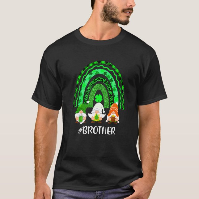 Camiseta Hermano de Gnome Arcoiris Shamrock Leopardo Plaid  (Anverso)