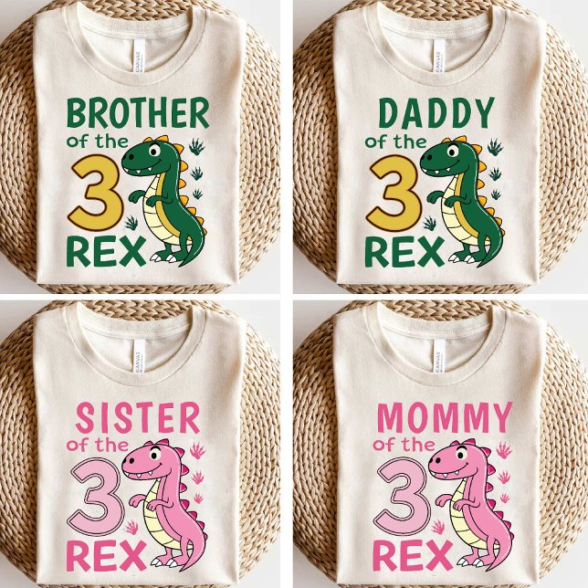 Camiseta Hermano de la fiesta de cumpleaños del dinosaurio  (Brother of the Three-Rex Dinosaur Birthday Party T-Shirt)