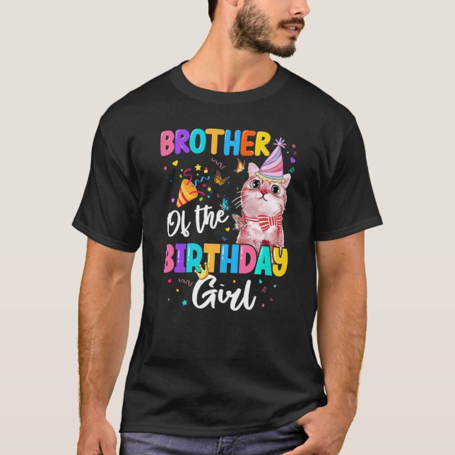 Camiseta Hermano Del Chica De Cumpleaños Cat Kitten Tema Fa (Anverso)