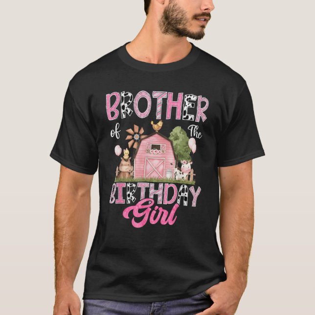 Camiseta Hermano Del Chica De Cumpleaños Granja Vaca Rosa 1 (Anverso)