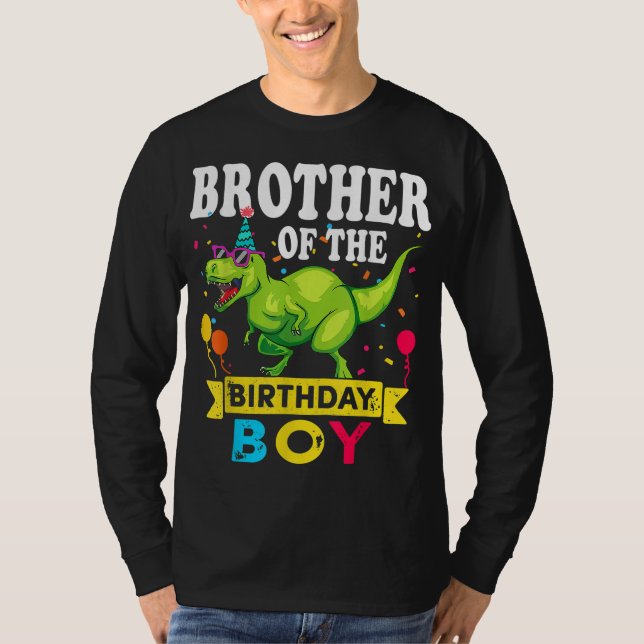 Camiseta Hermano del niño cumpleaños T-Rex RAWR Dinosaur Bi (Anverso)