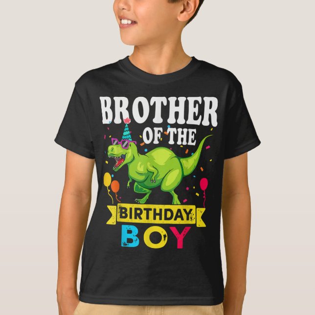 Camiseta Hermano del niño cumpleaños T-Rex RAWR Dinosaur Bi (Anverso)