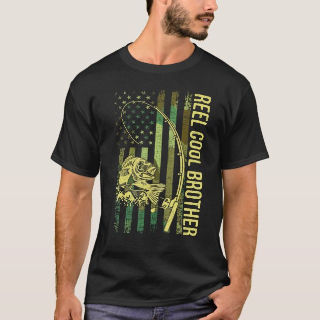 Camiseta Hermano Genial Hombre Caña de Pescar Bandera Ameri (Anverso)