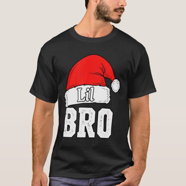 Camiseta Hermano Lil Bro Sombrero de Santa Navidad Hermano  (Anverso)