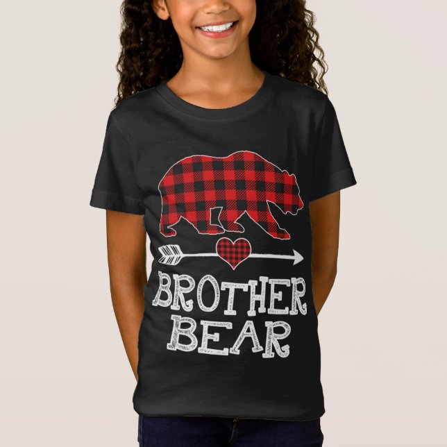 Camiseta Hermano Navidades Oso Pajama Red Plaid Buffalo Fa (Anverso)