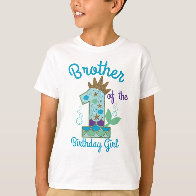 Camiseta Hermano sirena de la primera princesa de cumpleaño (Anverso)