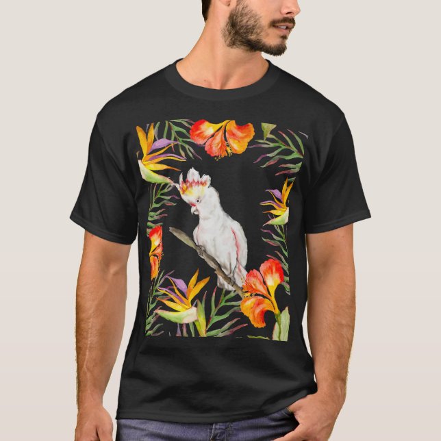 Camiseta Hermosa acuarela cacatau loro dibujo a mano (Anverso)