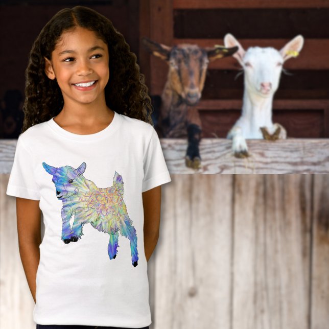 Camiseta Hermosa acuarela de cabra (Cute jumping baby goat colorful animal art T-shirt )