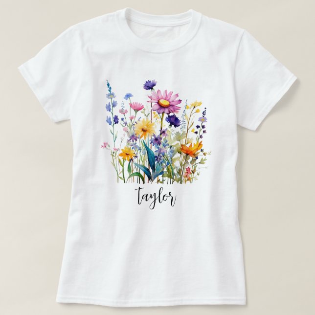 Camiseta Hermosa acuarela Jardín Botánico de Flor Silvestre (Diseño del anverso)