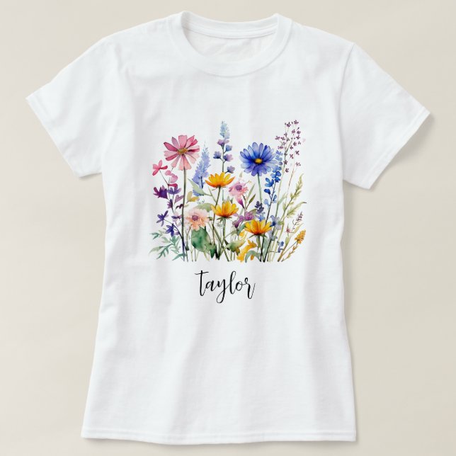 Camiseta Hermosa acuarela Jardín Botánico de Flor Silvestre (Diseño del anverso)