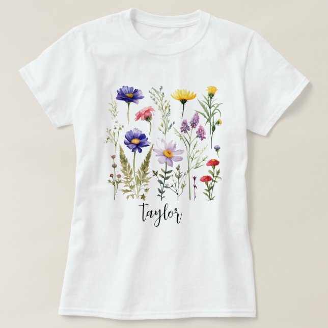 Camiseta Hermosa acuarela Jardín Botánico de Flor Silvestre (Diseño del anverso)