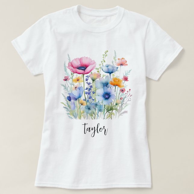 Camiseta Hermosa acuarela Jardín Botánico de Flor Silvestre (Diseño del anverso)