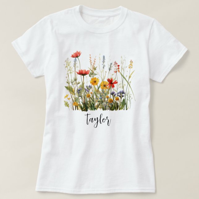 Camiseta Hermosa acuarela Jardín Botánico de Flor Silvestre (Diseño del anverso)