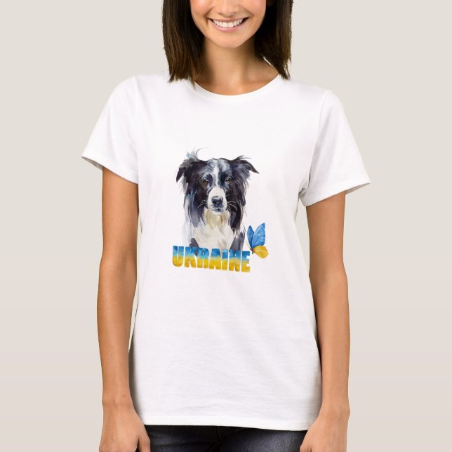 Camiseta Hermosa acuarela Ucrania Perro y mariposa (Anverso)