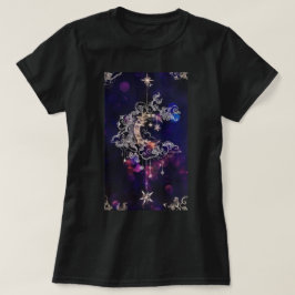 Camiseta Hermosa Boho Moon Stars Blue Purple Women's