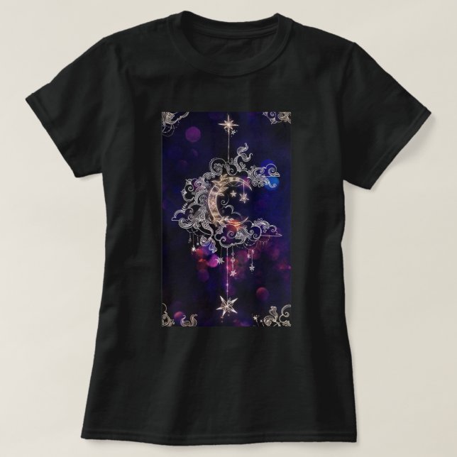 Camiseta Hermosa Boho Moon Stars Blue Purple Women's (Diseño del anverso)