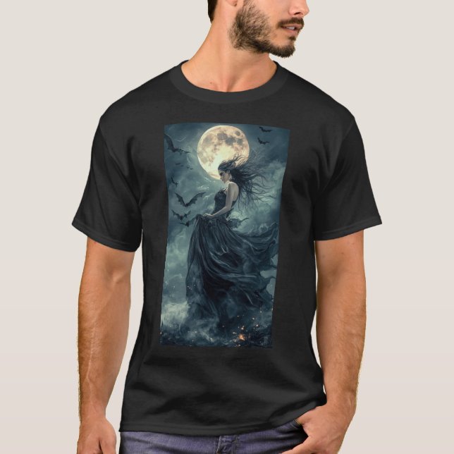 Camiseta Hermosa Bruja Gótica Fantasía Vampiro luz de luna  (Anverso)