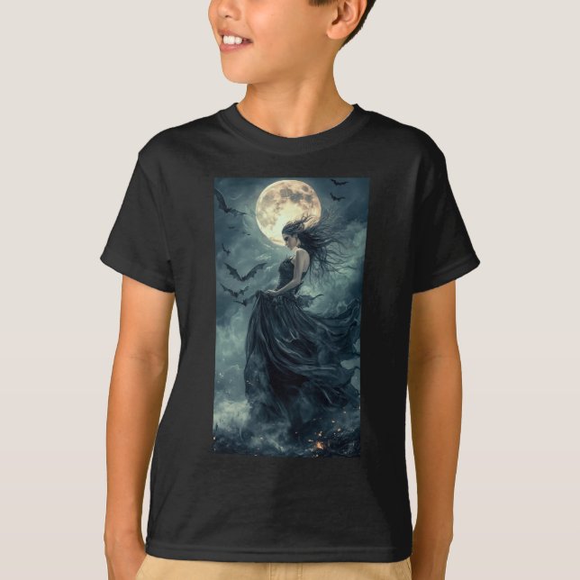 Camiseta Hermosa Bruja Gótica Fantasía Vampiro luz de luna  (Anverso)
