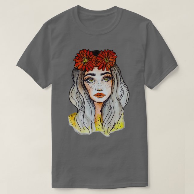 Camiseta Hermosa cara con flor roja Mujer Regalo gráfico (Diseño del anverso)