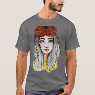 Camiseta Hermosa cara con flor roja Mujer Regalo gráfico