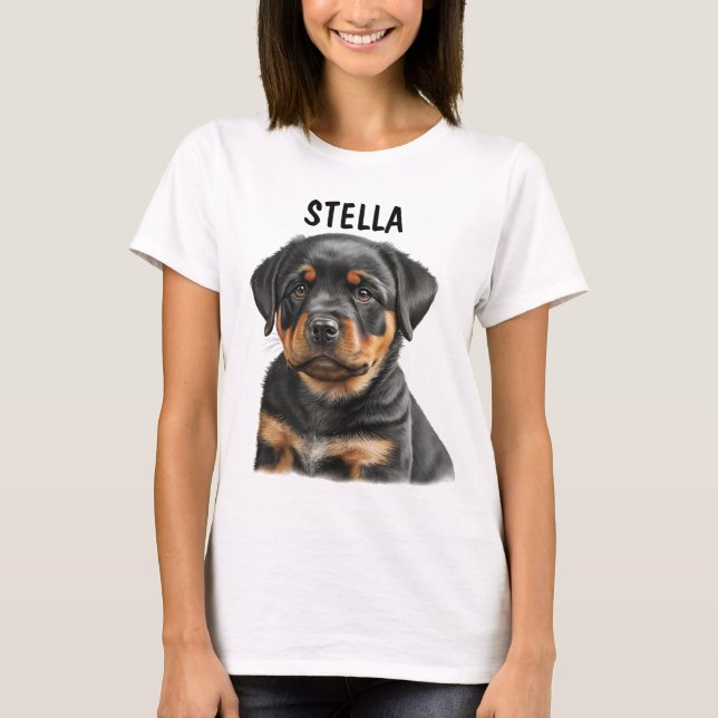 CAMISETA HERMOSA CARA DE PERRO ROTTWEILER NEGRO Y TÁN (Anverso)