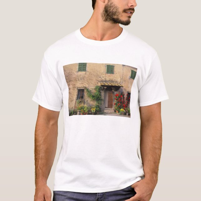 Camiseta Hermosa casa antigua con flores en San Gimignano (Anverso)