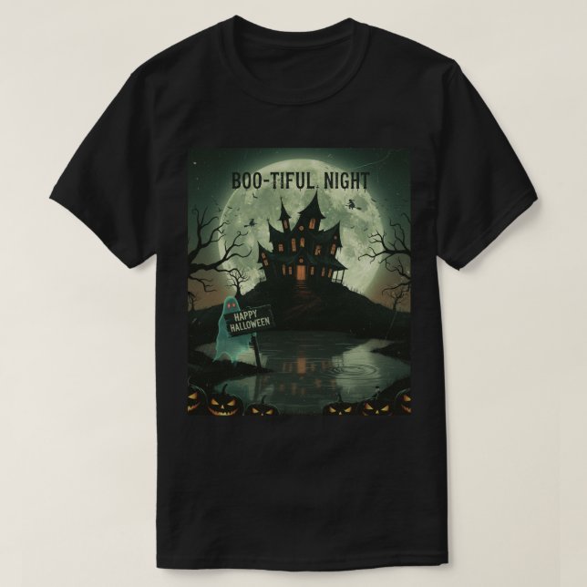 Camiseta Hermosa casa nocturna embrujada y malvado de luna  (Diseño del anverso)
