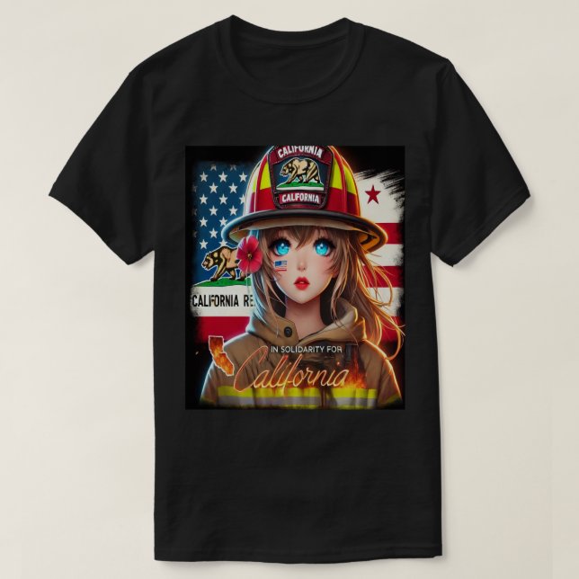 CAMISETA HERMOSA CHICA ANIME EN SOLIDARIDAD CON CALIFORNIA (Diseño del anverso)