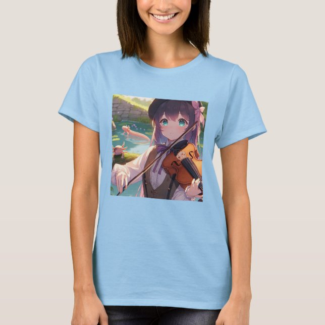Camiseta Hermosa Chica anime toca el violín (Anverso)