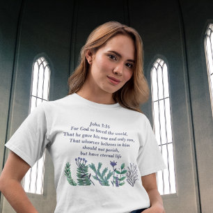 Camiseta Hermosa cita cristiana floral de Juan 3:16 Bonito