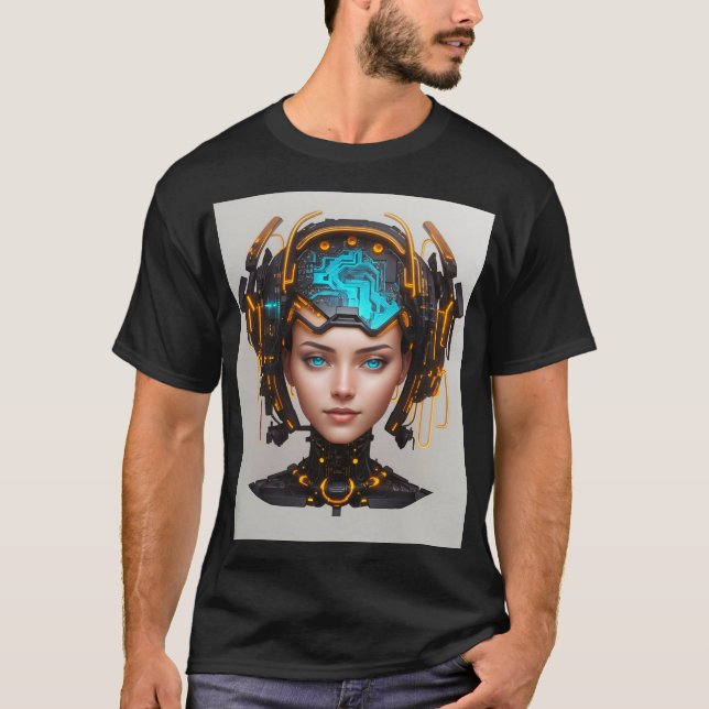 Camiseta Hermosa Cyborg Head con circuitos (Anverso)