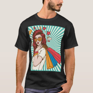 Camiseta Hermosa dama con bolsa de compras