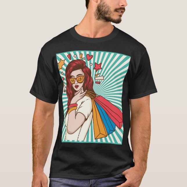 Camiseta Hermosa dama con bolsa de compras (Anverso)