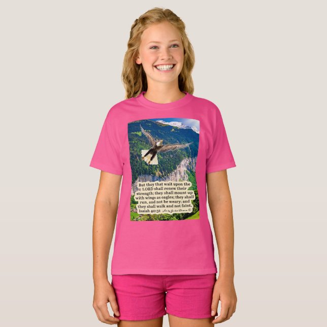Camiseta Hermosa Escritura de Águila Isaías 40:31 (Anverso completo)