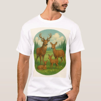 Camiseta Hermosa familia de ciervos en un prado