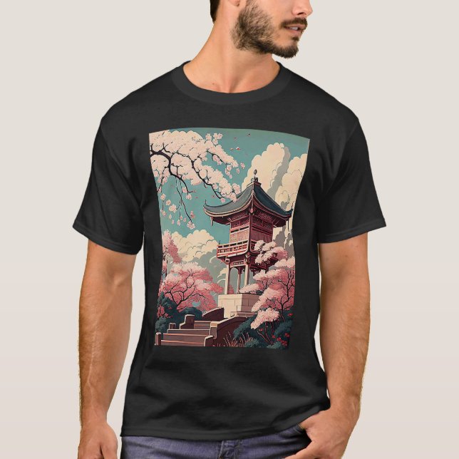 Camiseta Hermosa flor de cerezo Sakura en santuario japonés (Anverso)