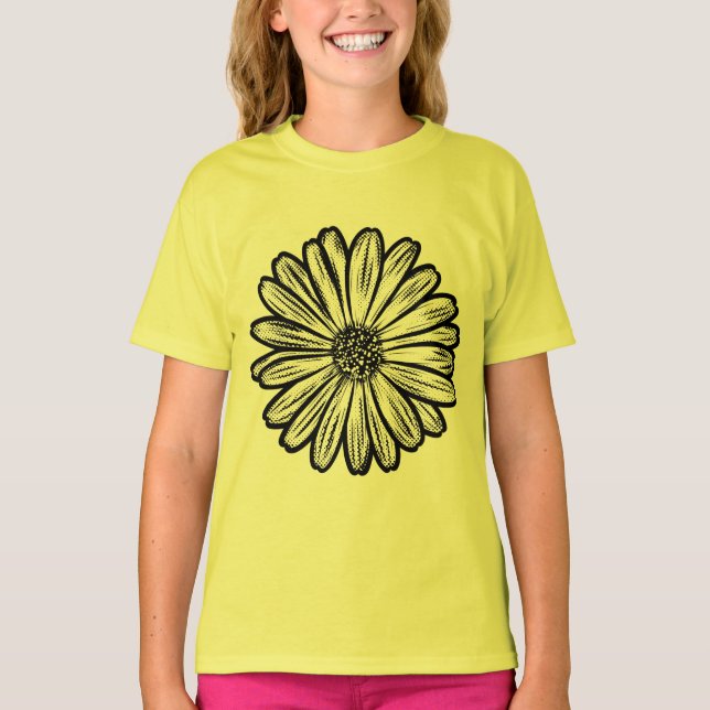 Camiseta Hermosa flor de margarita, Ilustracion de semitono (Anverso)
