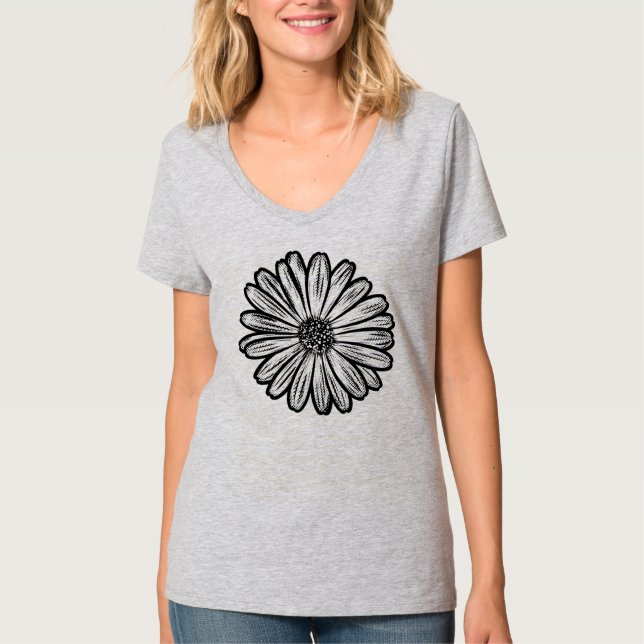 Camiseta Hermosa flor de margarita, Ilustracion de semitono (Anverso)