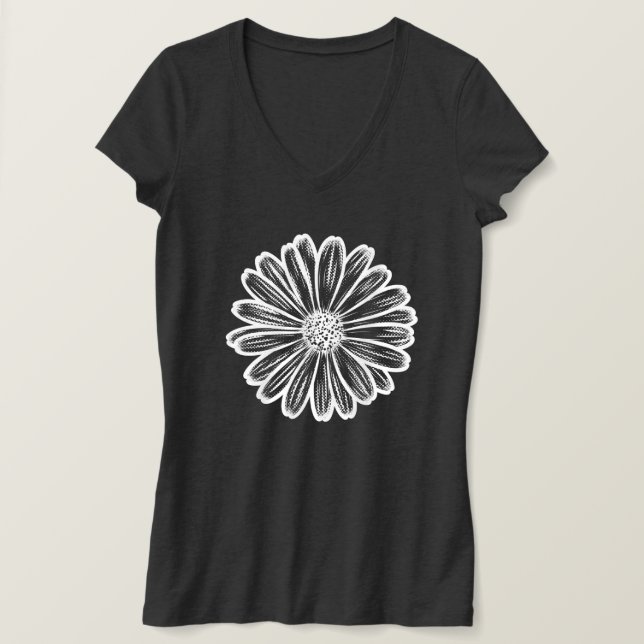 Camiseta Hermosa flor de margarita, Ilustracion de semitono (Anverso del diseño)