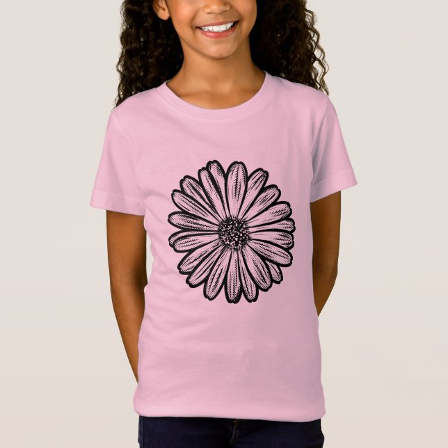 Camiseta Hermosa flor de margarita, Ilustracion de semitono (Anverso)