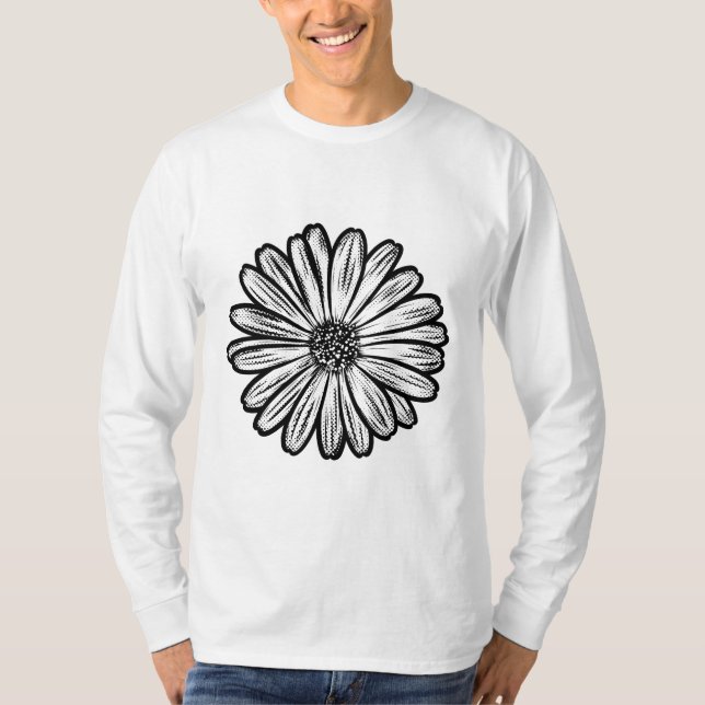 Camiseta Hermosa flor de margarita, Ilustracion de semitono (Anverso)
