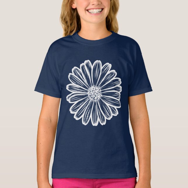 Camiseta Hermosa flor de margarita, Ilustracion de semitono (Anverso)